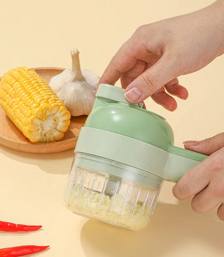 4 in 1 Electric Wireless Mini Vegetable Onion Garlic  Slicer Chopper Cutter Mincer Meat  Masher Crusher Set  Food Processor