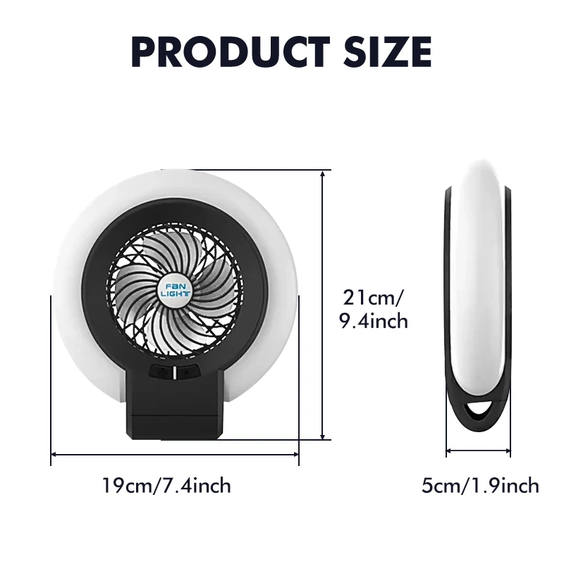 KingGear Outdoor Hiking Portable Rechargeable Usb Fan 2-in 1 Led light Camping fan For tent