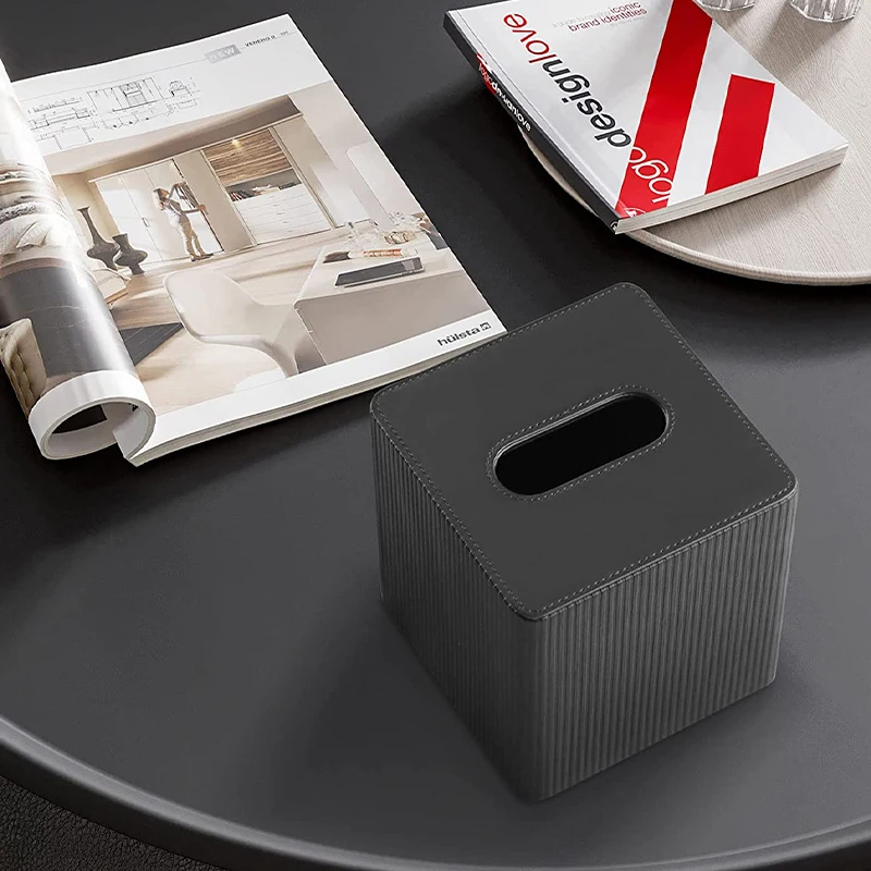 Roman Column Texture Leather Tissue Box Cover Square Bathroom Bedroom Home Office Accessories PU Leather Tissue Box Holder