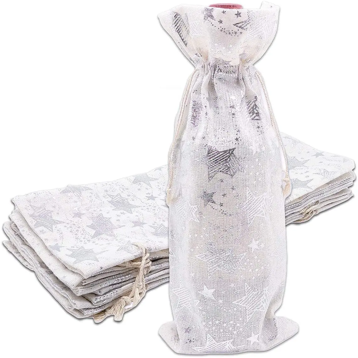 
Cotton Canvas Muslin Bottle & Wine Gift Bags with Drawstring for Storage, Holiday Parties, Promotional Events 