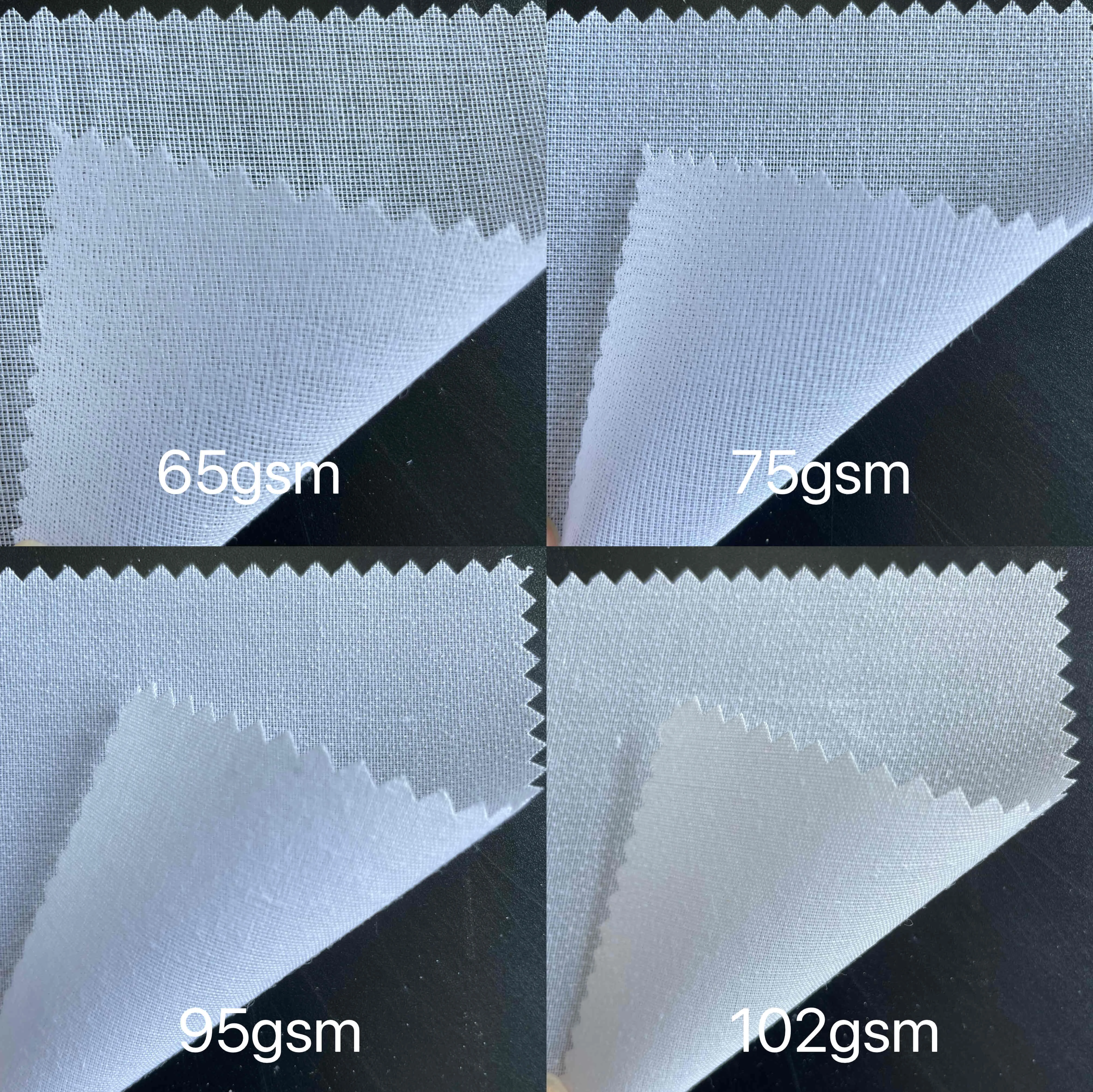 Buckram woven H hard hangfeeling double dot 100% Polyester top fuse interlining fabric for cap