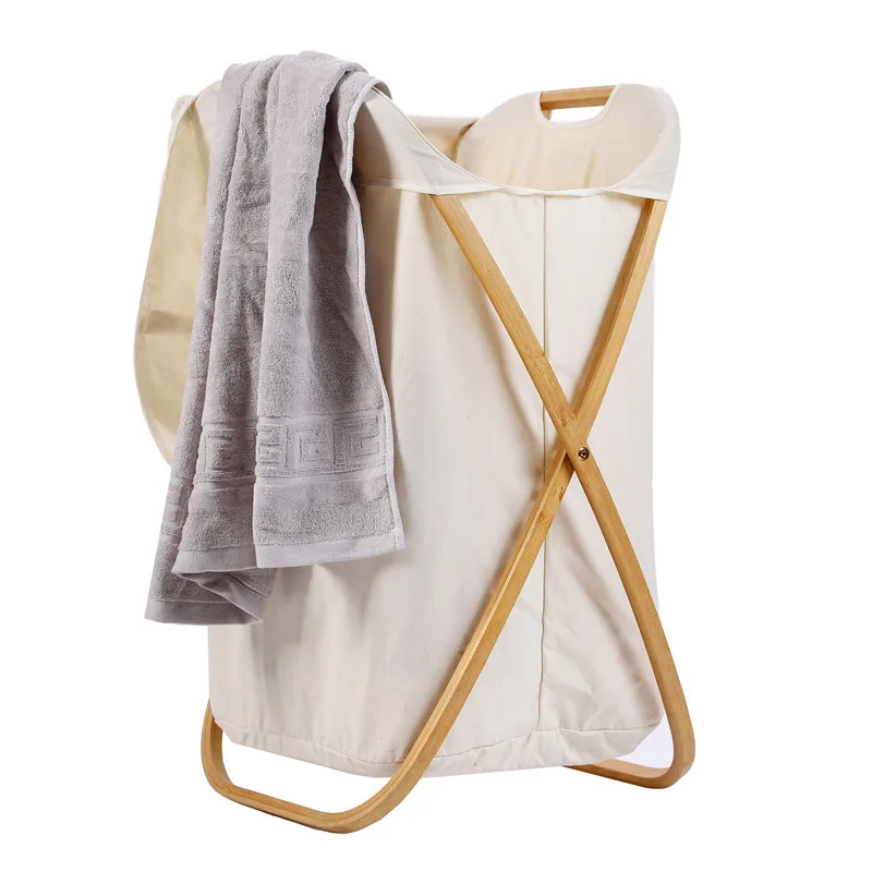 X-frame Dirty Clothes Bathroom Collapsible Home Bamboo Hamper Foldable Storage Laundry Basket