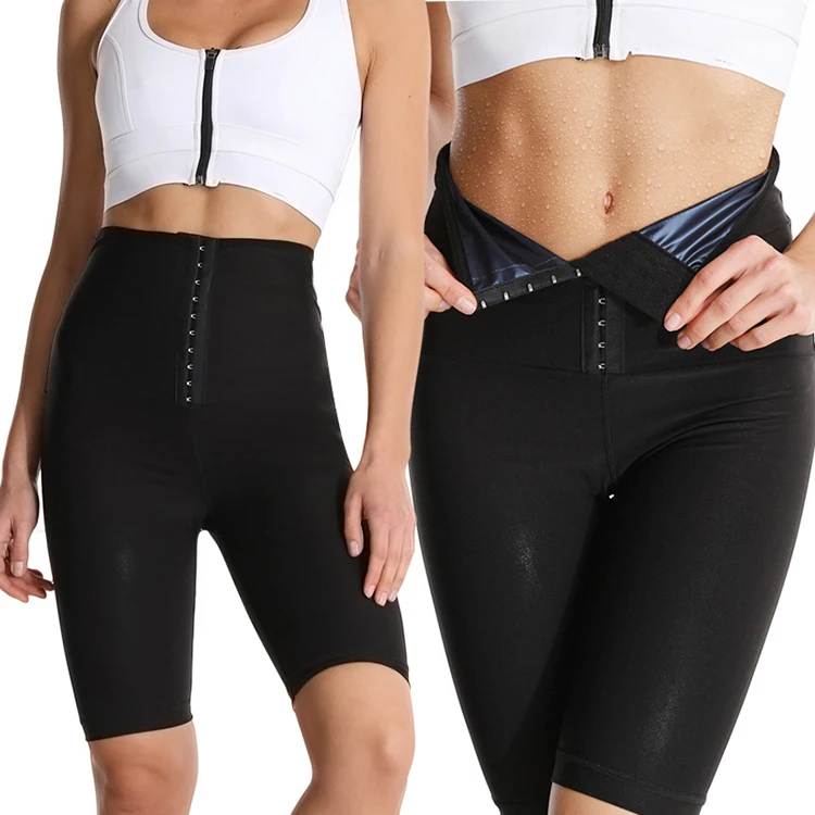High Waist Lift Hip Sweat Compression Shorts Body Shapers Women Sauna Buckle Slimming Fitness Sports Corset Waist Yoga Pants