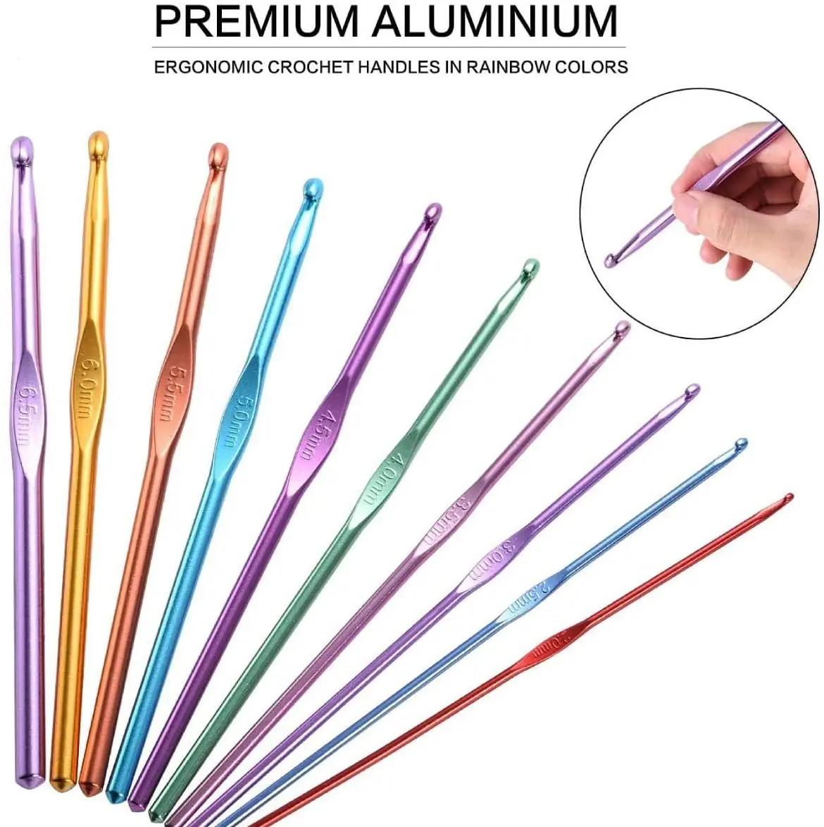 Professional 22pcs Mixed Multi-color Aluminum Handle Crochet Hooks Ergonomic Knitting Needles Weave Yarn Set For Beginners