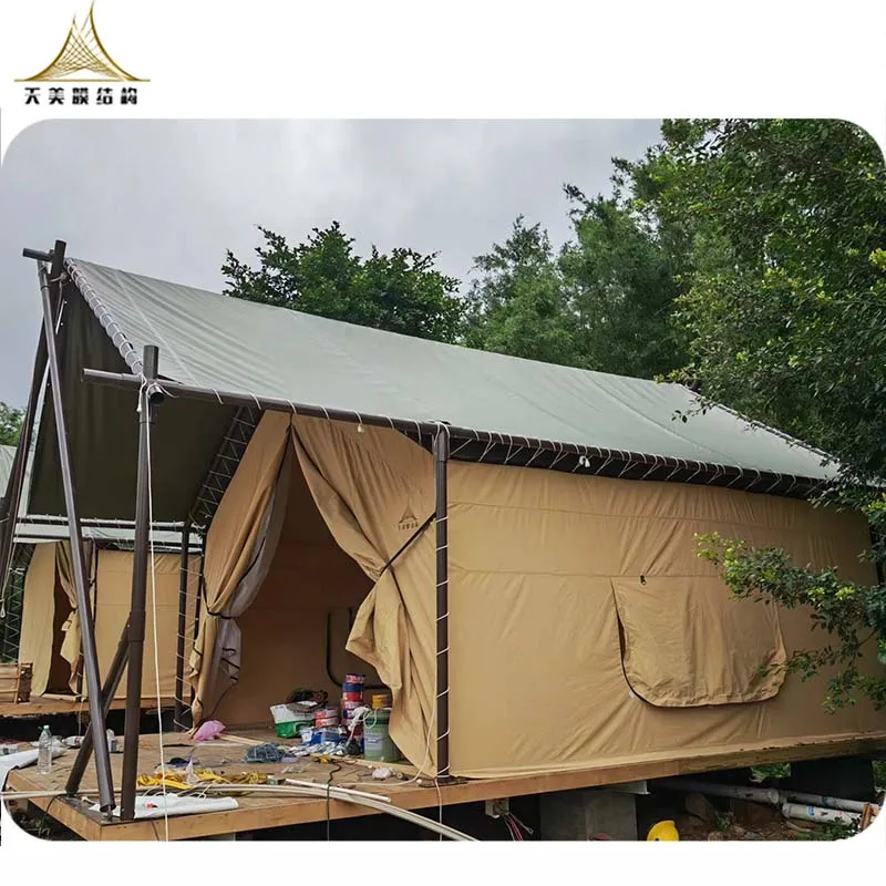 Outdoor hotel tents tourist project luxury safari tent glamping waterproof log cabin