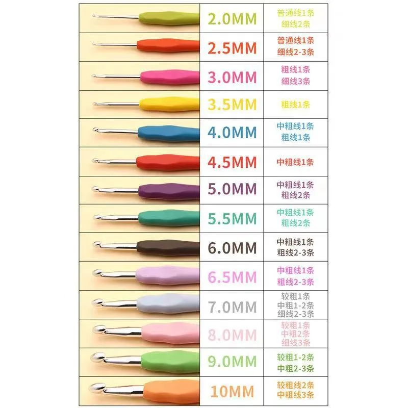 14pcs high quality wholesale colorful  Knitting Needle Kit Soft Grip Handles Aluminum Crochet Hooks 2.0mm-10.0mm