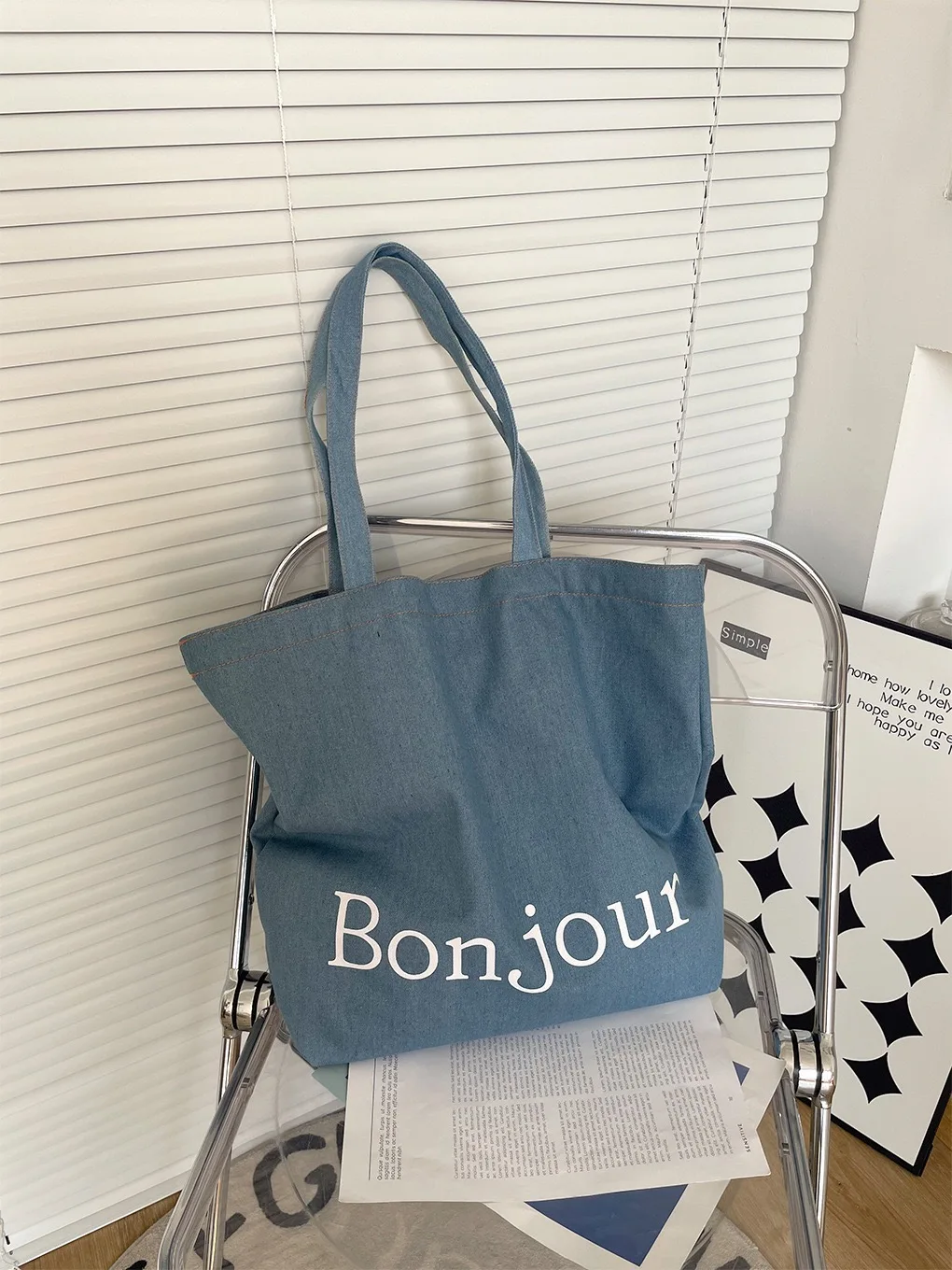 Hot Sale Design Recycle Women Shoulder Denim tote Bag Custom Cotton Canvas Shopping Tote Bags with Custom Printed Logo