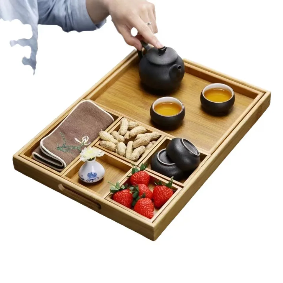 Japanese Traditional Tea and Coffee Serving Tray Sustainable Nordic FSC Bamboo Wood Rectangular Design for Hotels Restaurants