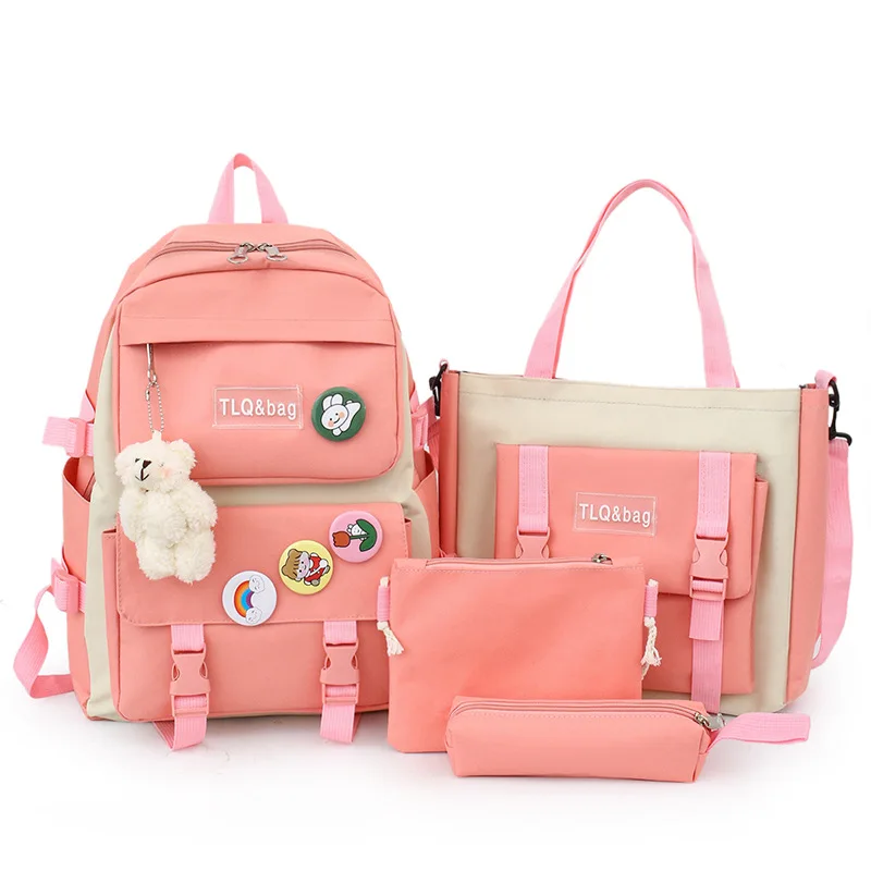 4 Pcs Set Women Laptop Backpack For Teenage Girls Kawaii College Student Kids Book Bag Rucksack 2022 Canvas School Bags
