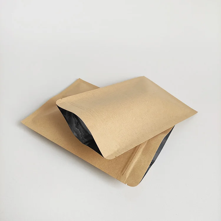 6x8cm plain small ziplock aluminum foil coated flat brown craft kraft paper bags