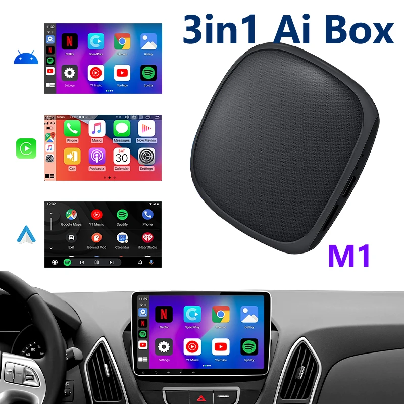 2024 Best seller 3 in 1 M1 Car Ai Box dongle 4+64GB QCM2290 Wireless Carplay Ai Box Android 11 Auto Smart GPS Lte 4G SIM card