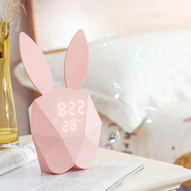 KH-CL078 Creative Bunny Music Kids Sleep Training Snooze Desk Clock with LED Digital Temperature