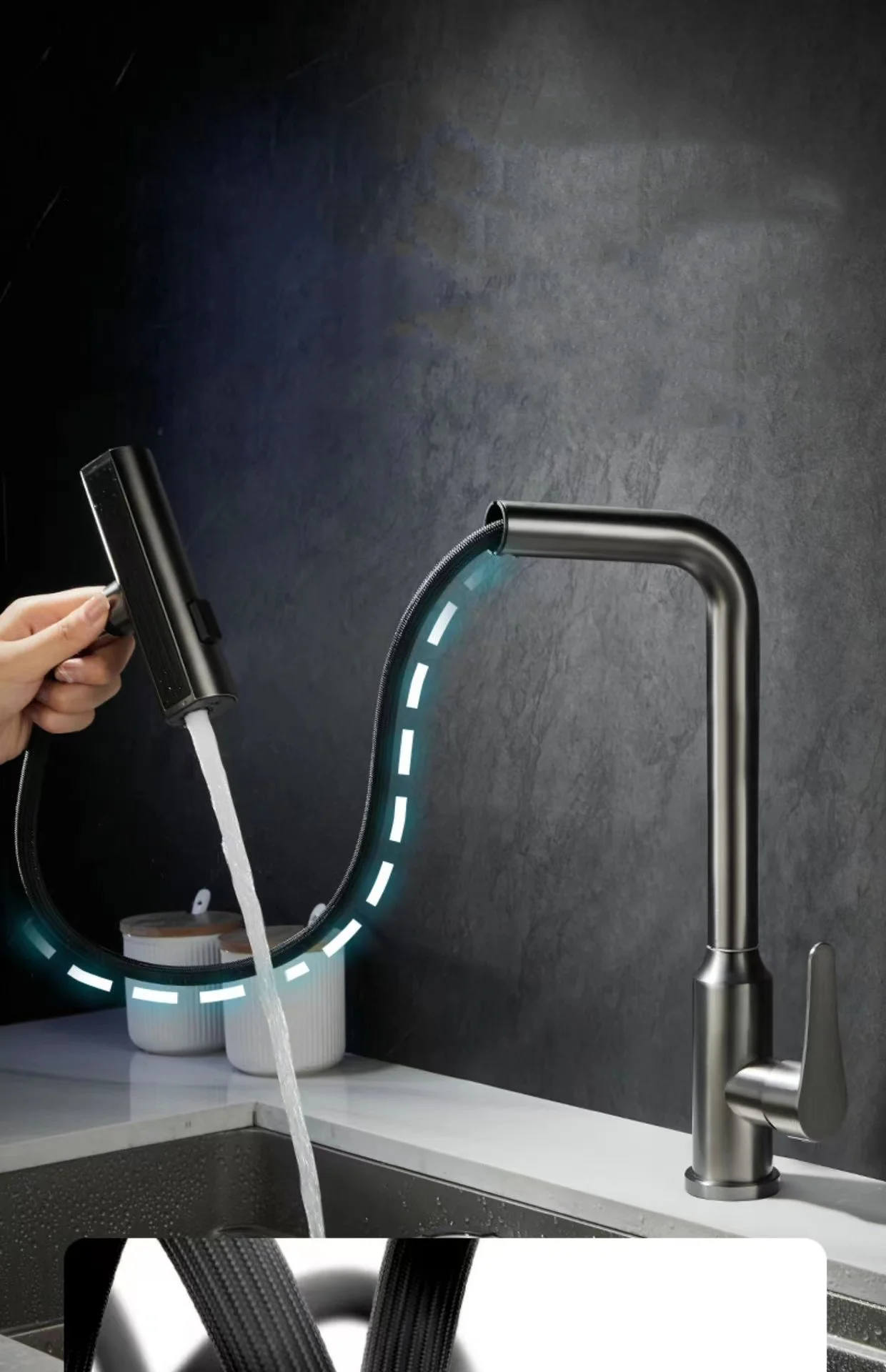 New Design Modern Stainless Steel Pull Down Kitchen Sink Faucet With Sprayer Chrome Plating Rain Nozzle Kitchen Mixer Tap