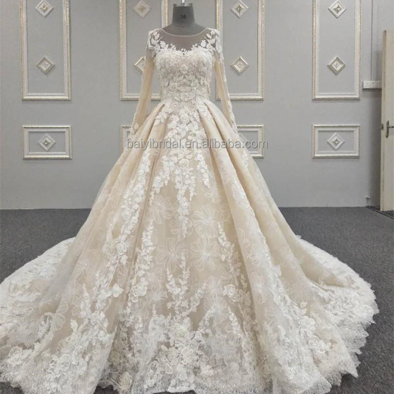 Traditional Embroidered Long Sleeve Wedding Dress For Lady WT706