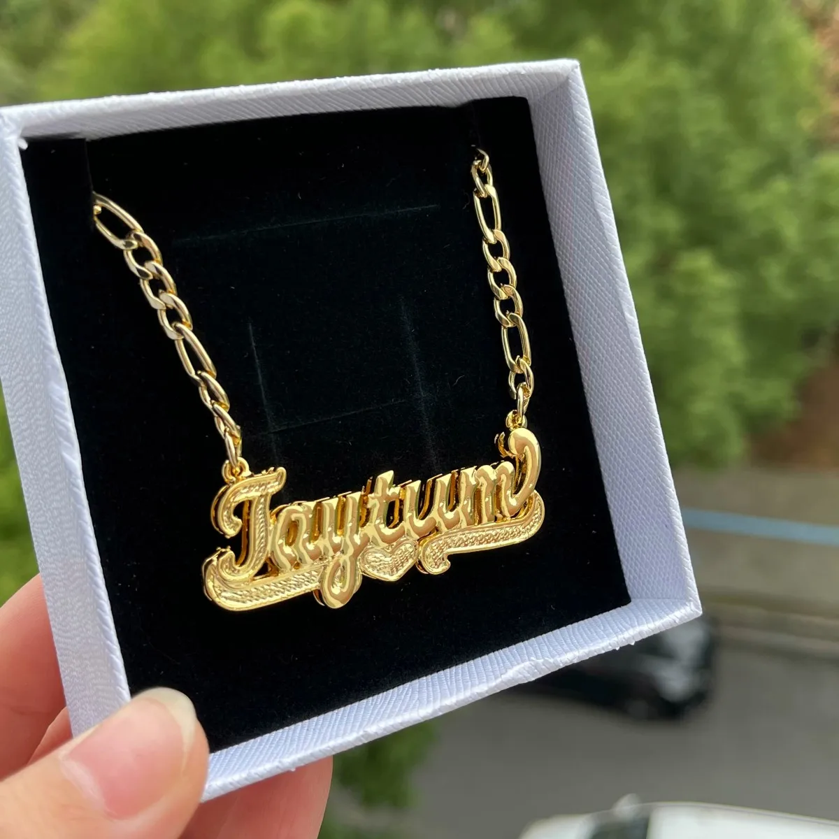QIUHAN ODM Plated Custom Name Necklace Gold Double Layer Nameplate Brass 3D Pendant Letter Necklace Party Necklace