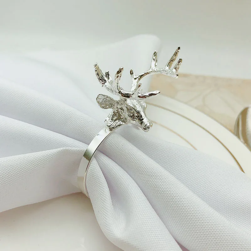 
Spot silver napkin ring deer head metal napkin ring gold napkin circle for Christmas 