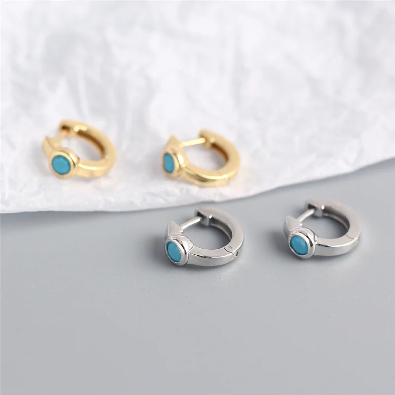Turquoise Blue Hoop Earrings 925 Sterling Silver Turpoise Hoops with 18K Gold Plated Bohemian Jewelry for Women