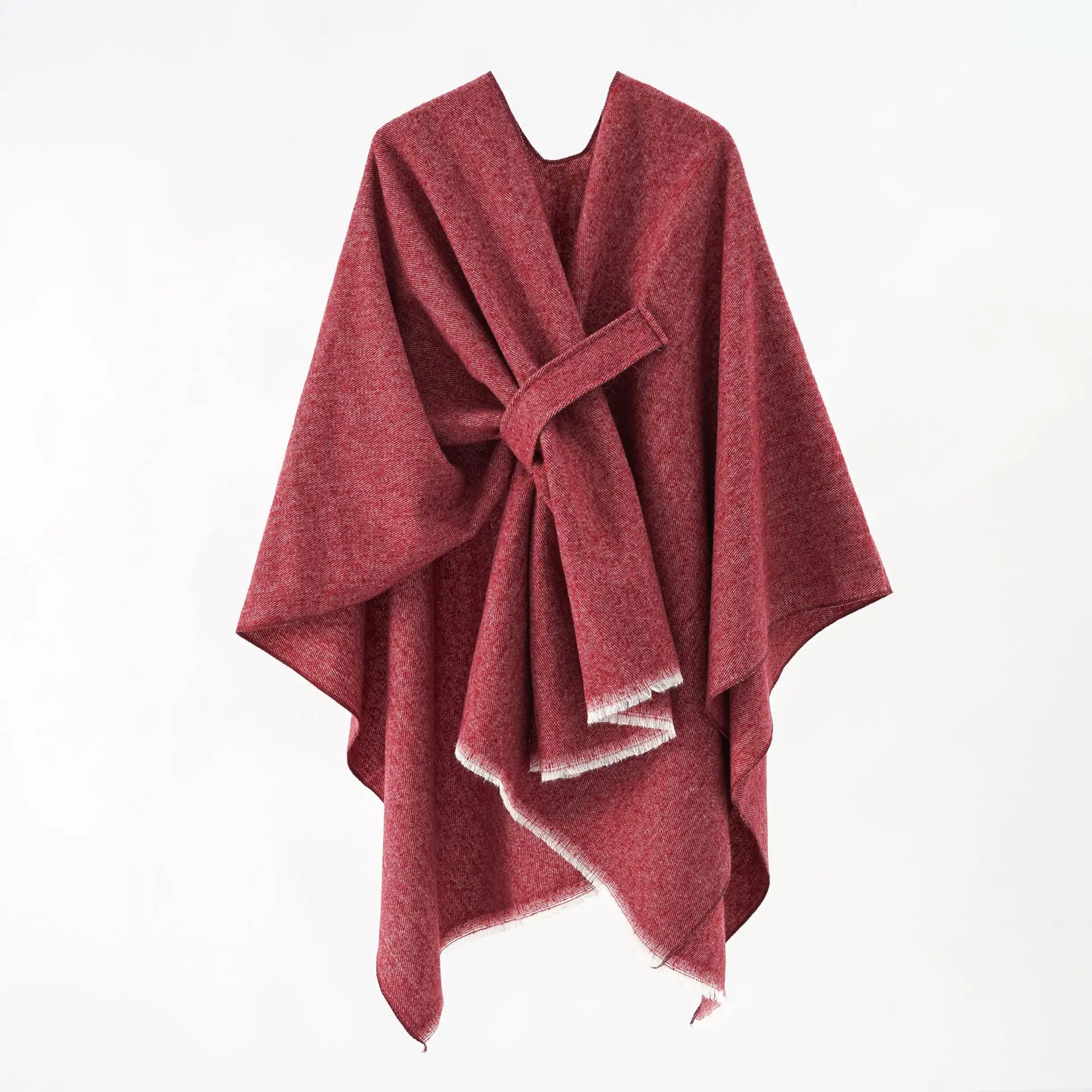 Wholesale Solid Color Cashmere Feeling Large Split Cape European And American Thermal Cloak Plain Cape