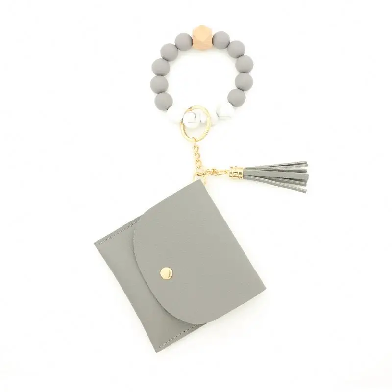 2024 Hot Sale Id Credit Card Coin Purse For Women Wristlet Tassel Silicone Keychain Custom Leather Bracelet Keychains Wallets