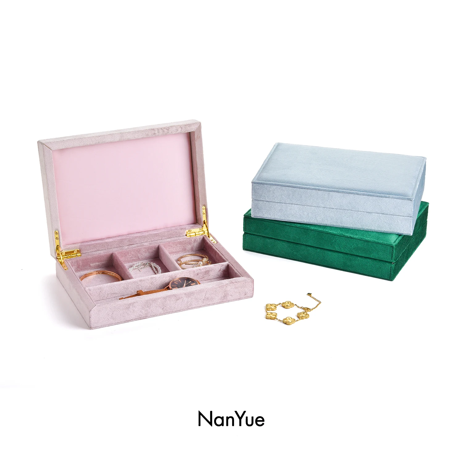 Factory Wholesale Brand Velvet Individual Suede Custom Logo Large Storage Traveling Wooden Necklace Ring Jewelry Box