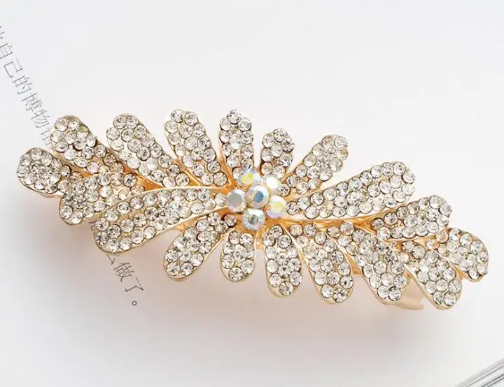 Модные стразы, листья, заколки из цинкового сплава, позолоченные заколки, аксессуары для волос, Оптовая продажа FJ03A