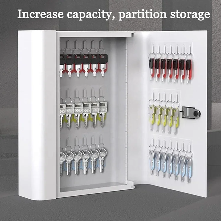 Key Cabinet 28 Position with Key Combination Lock Wall Mount Key Storage Box with Key Foby Safe for Car Hotels Office Home