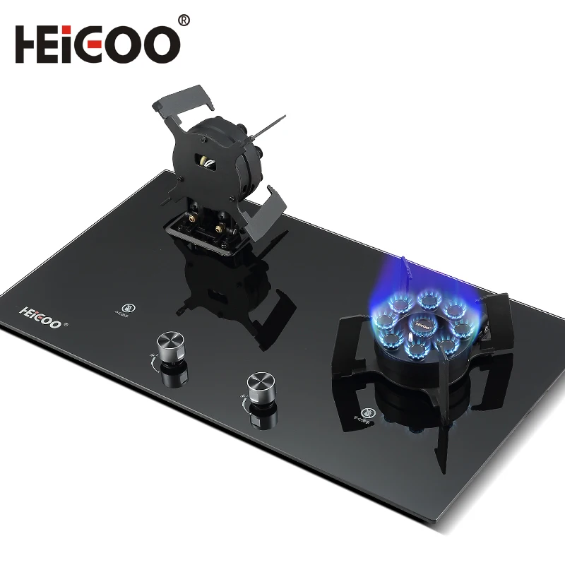 China home kitchen appliance built-in double foldable burners LPG and NG wok gas cooking stove with anti-overheating function