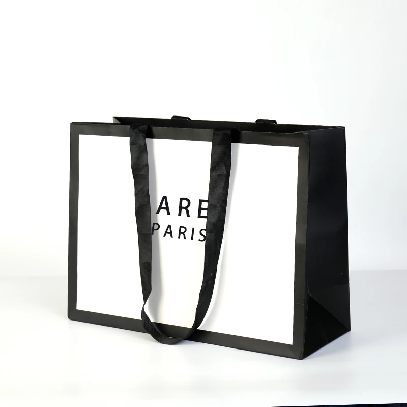 Paper Bag Custom Printed logo Luxury Clothing Shopping Paper Bags Boutique Recyclable Gift Bag With Ribbon rope