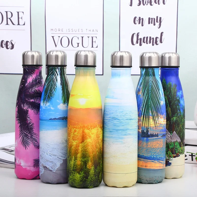 
Eco friendly Vacuum insulated cola shaped wooden pattern stainless steel thermo bottle 