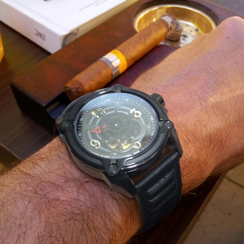 Parnis 44mm Skeleton Men Wristwatch Mechanical Watches Japan Miyota 82S5 PVD Coated Black Case Mechanic Military Pilot Watch