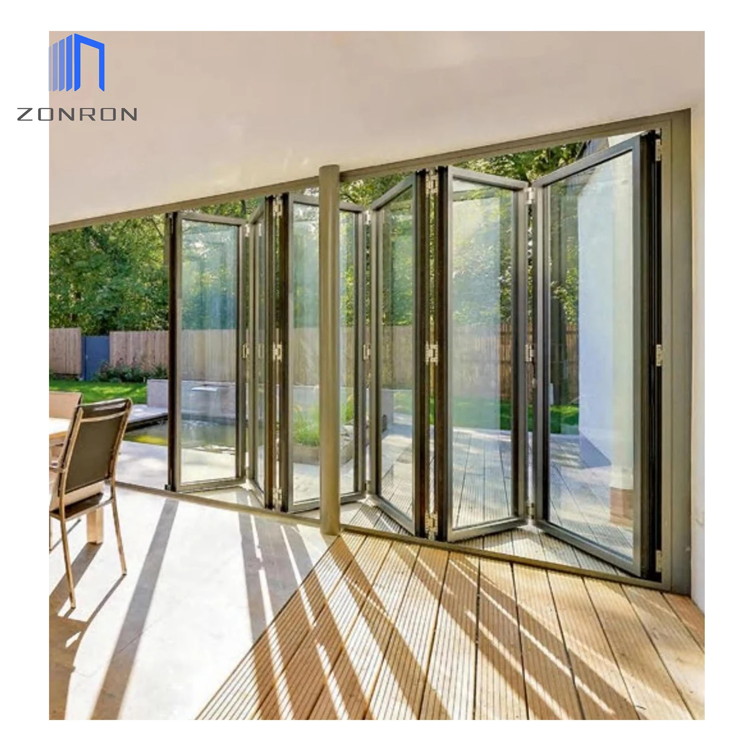 Zonron Heavy Duty Aluminium Folding Door Price Thermal Break Glass Bifold Door Exterior Patio Accordion Door System