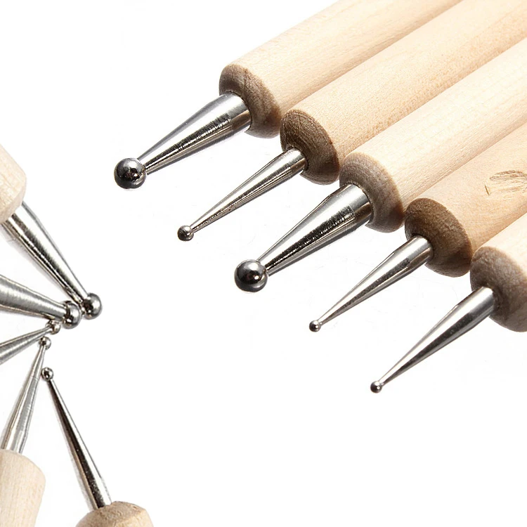 Manicure Painting Kit Design DIY Tools 2 Way Wood Dotting Pen Marbleizing Tool Nail Art Dot Doting Tool Set Nail Brush