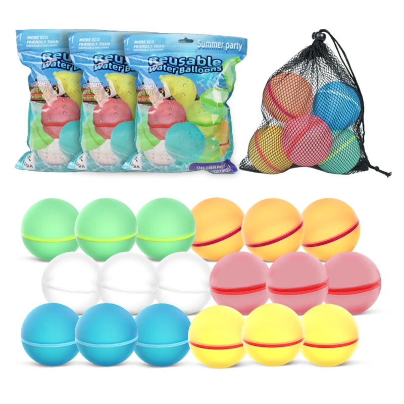 Customized Silicone Refillable Quick Fill Water Bombs Self Sealing Reusable Magnetic Water Balloons with Mesh Bag