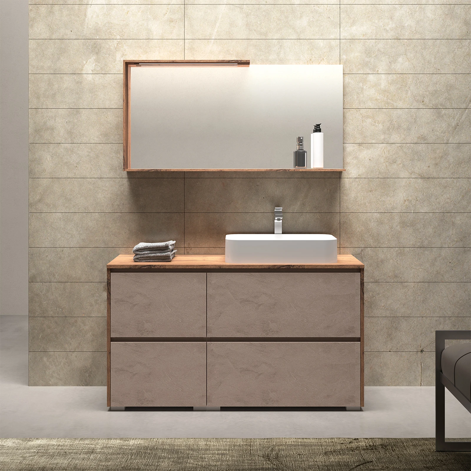 3D Laminate Melamine MDF Free Standing Bathroom Cabinets with 4 Drawers Bathroom Storage Cabinet