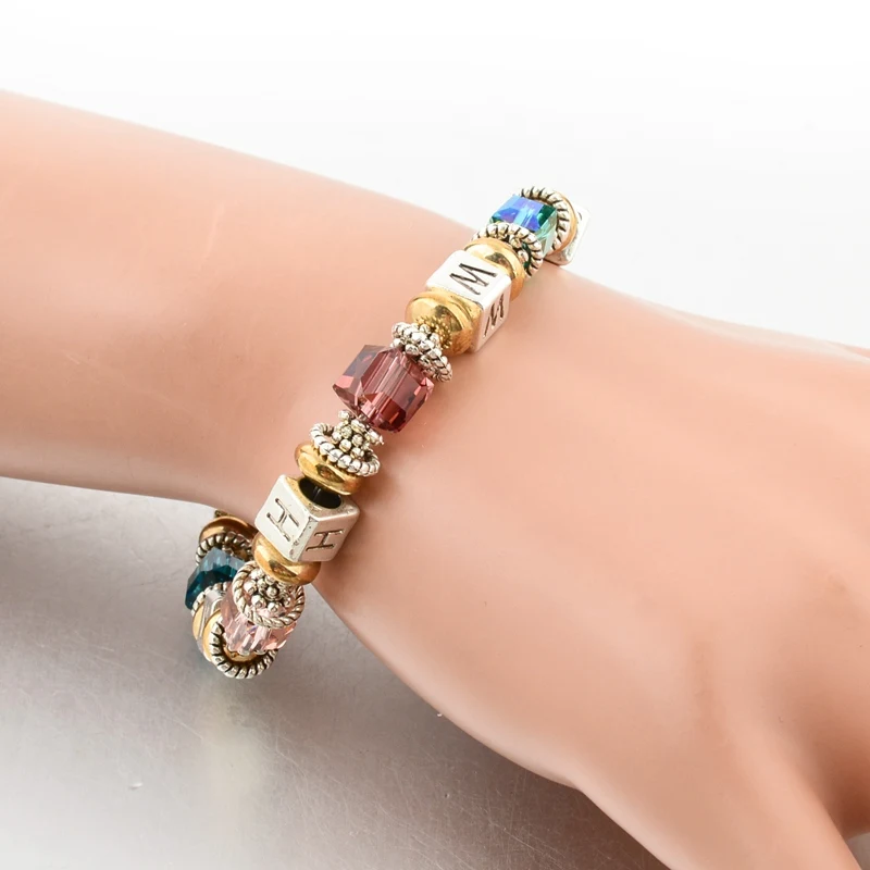 Hot sale Cheap colorful letter beads bracelet for women TURKEY style Beads Stone Crystal Charm Bracelet for girls