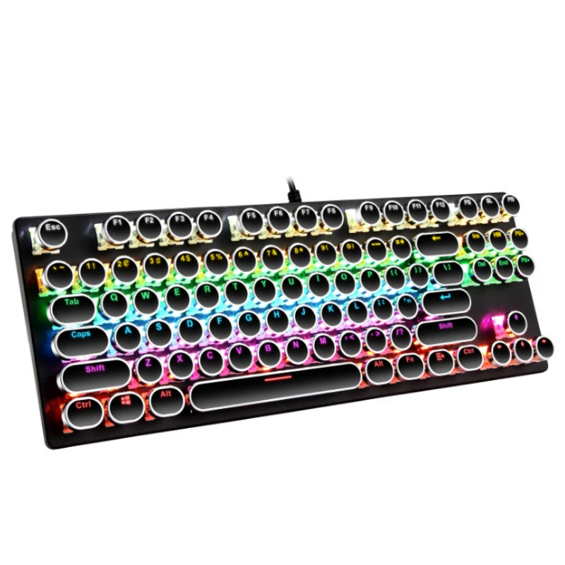 
Mechanical Gaming Keyboard, Punk Typewriter-Style USB Wired LED Backlit Gamer Keyboard,87-Key Lipstick Color Design Keyboard 