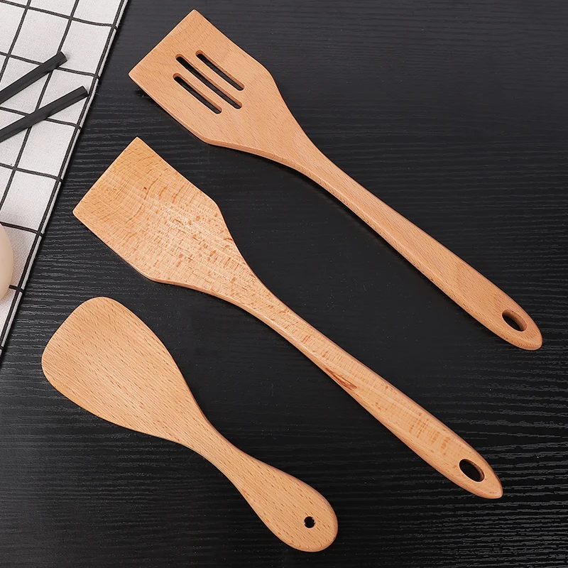 wooden Kitchen Utensils Cocina Bamboo Spatula Spoon ladle Set utensils turner De Cocina With Logo