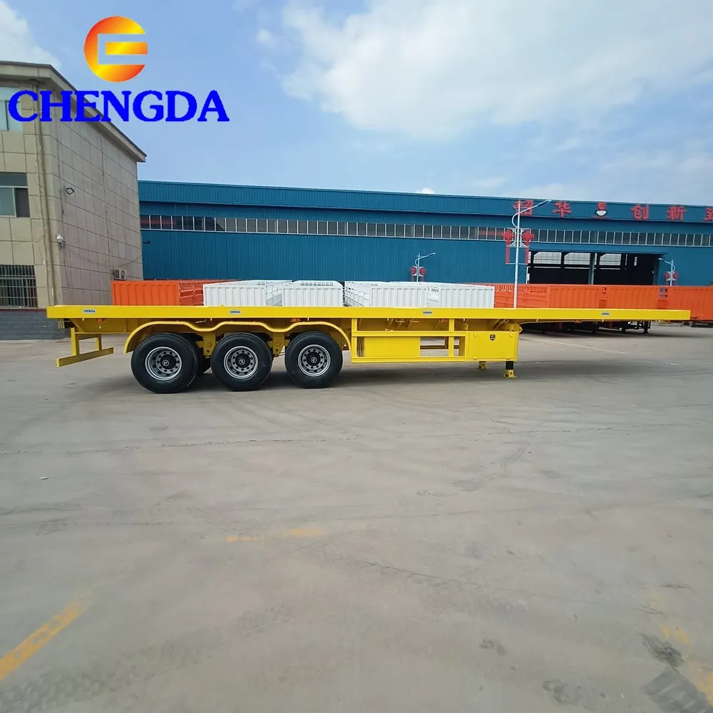 Shipping Container Flatbed Semi Trailer 3 Axle Flat Bed Truck Trailer for Sale 40ft 60 Ton Steel Panda Semi-trailer CN