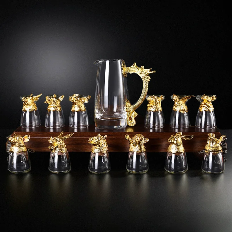 customized twelve animals wine glass set transparent small liquor wine glass cup creative clear decanter wine glass set