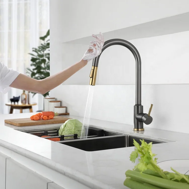 304 Stainless Steel Kitchen Sink Water Gun gray Pull Out Smart Touch Sensor Kitchen Faucet