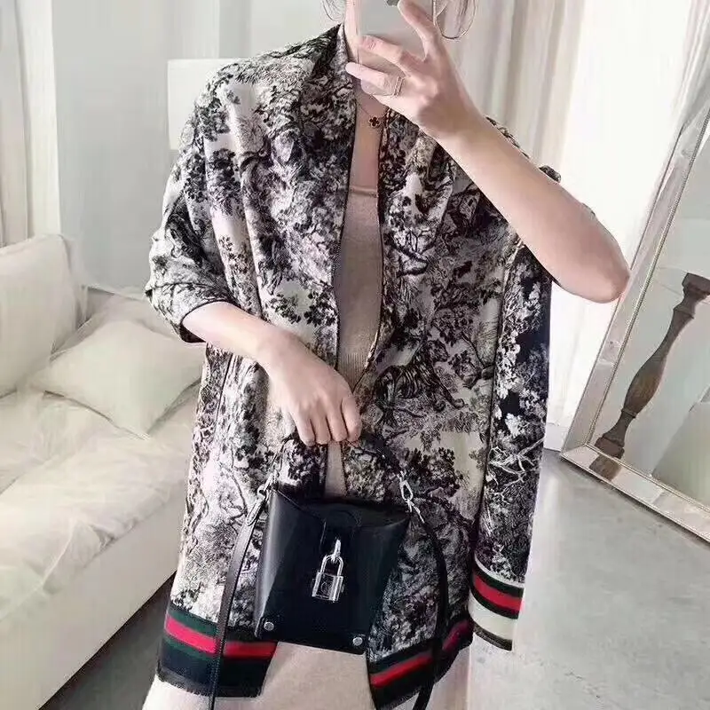 Ink Painting Jacquard shawl Winter retro Long Cashmere fashion warmth thick pashmina scarf