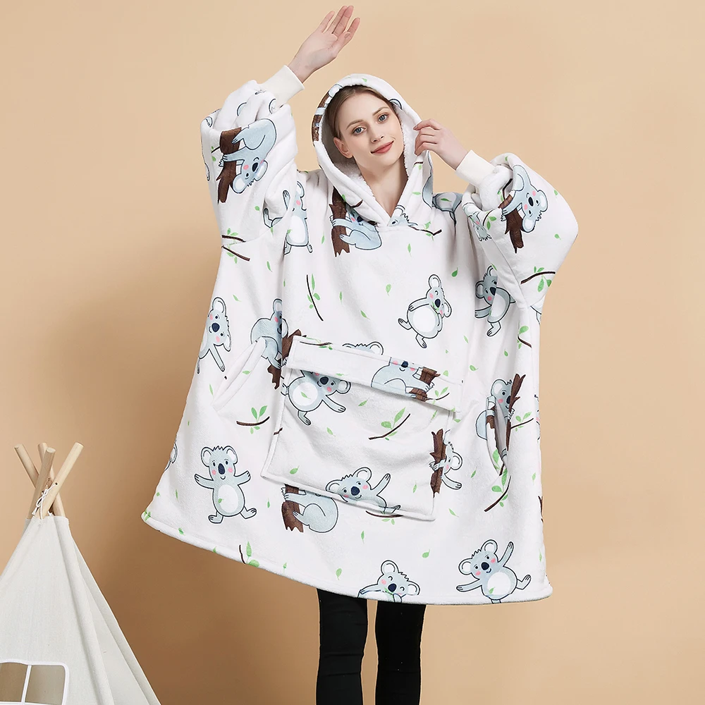 Super Wearable Sweatshirt Sherpa Oversized Fluffy Plush Breathable Comfortable Hoodie Blanket