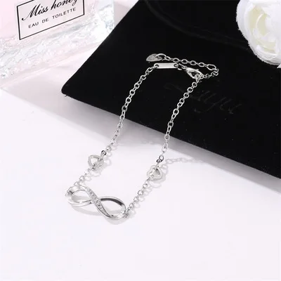 Wholesale Women  Silver Infinity Anklet Bracelet Endless Symbol Charm Adjustable Large Bracelet