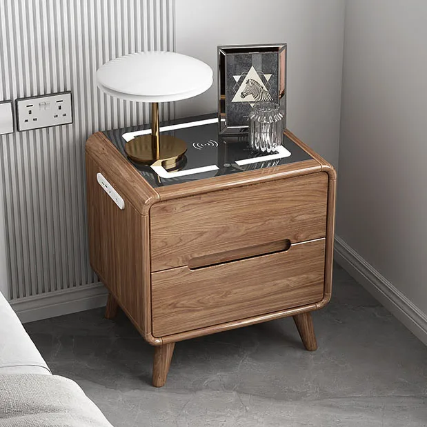 New Chinese smart bedside table bedroom storage cabinet with lamp simple rechargeable storage cabinet