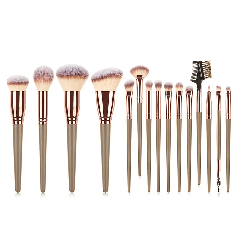 Professional Makeup Brushes Set 15pcs dark green Handle Cosmetics Make up Tools Powder Contour Foundation Eyeshadow Brush