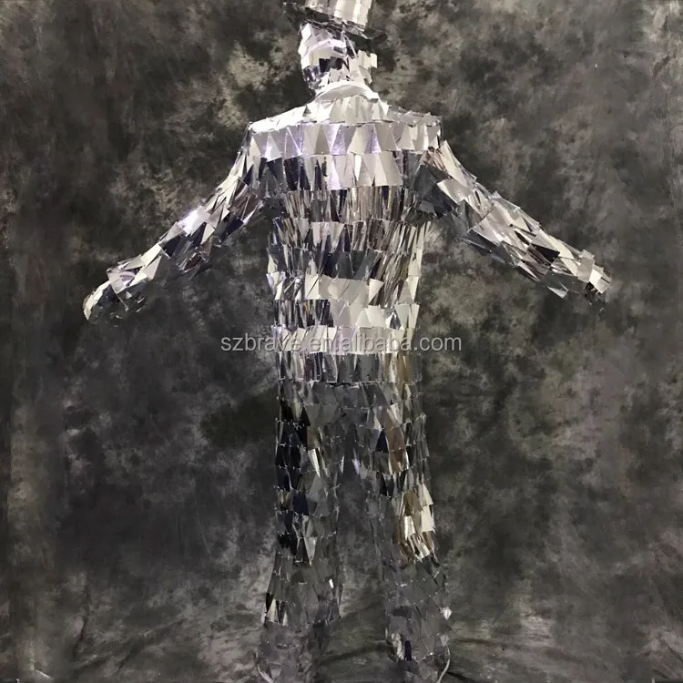 Customized Singer Club Stage Dance Performance Wear Silver Mirror Man Costume Mirror Women Dress Glass Robot Suit