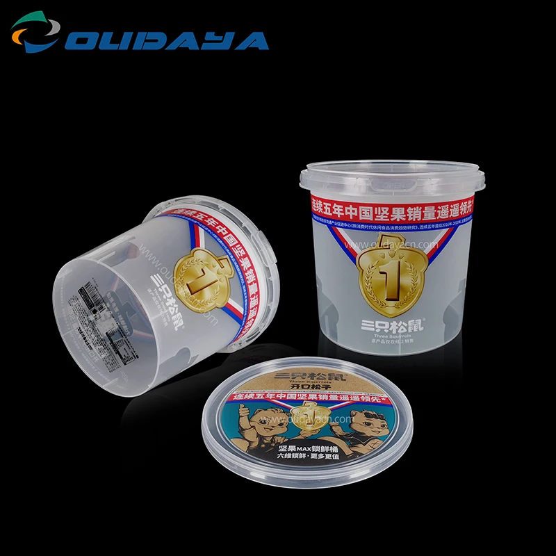 2.5L customization small food packaging clear plastic bucket with lid plastic pail