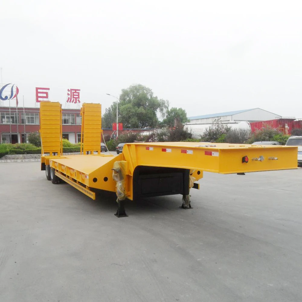 Direct selling 80tons tri-axle heavy objects transporter low bed semi trailer low flatbed truck trailers detachable gooseneck