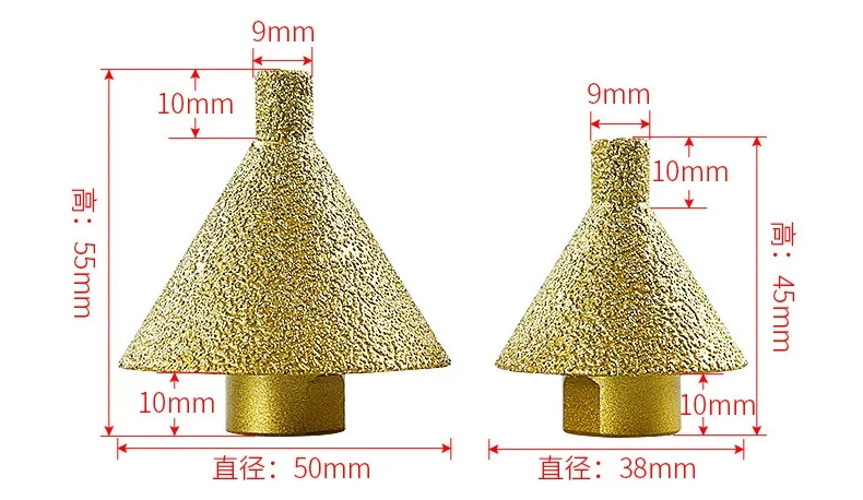 PMS M10 38mm  Grinding Head Diamond Hole Chamfer Cone Hole Punching &Expanding Angle Grinding Drill Bit Diamond Chamfer Bit
