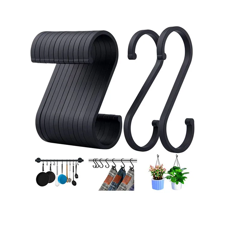 12 Pack Aluminum S Shaped Hooks Matt Black S Hooks for Hanging Pots and Pans